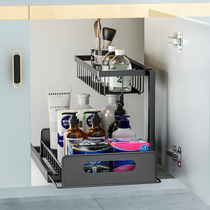 L design sliding under sink rack