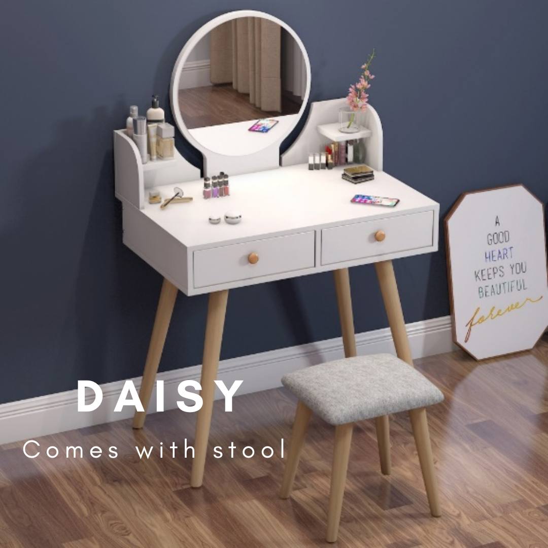 Daisy Modern white dressing table with grey stool  / Vanity table