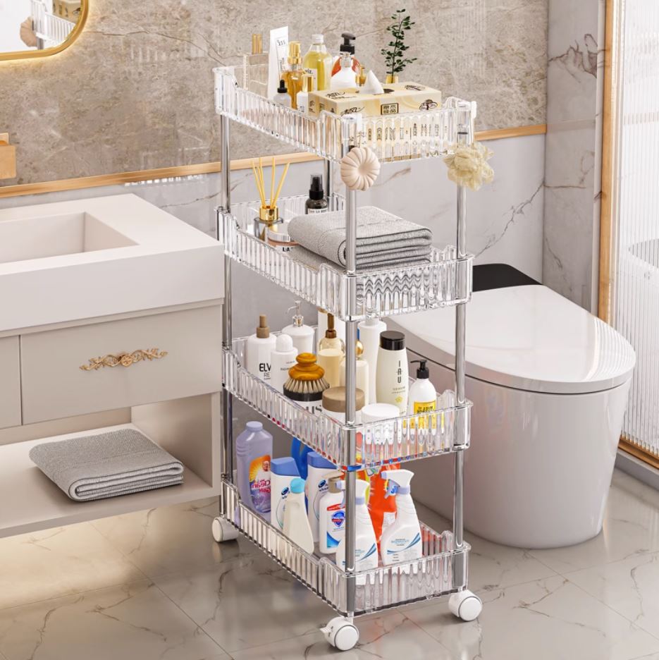 Fluted 3/4 Tier Transparent Storage Trolley
