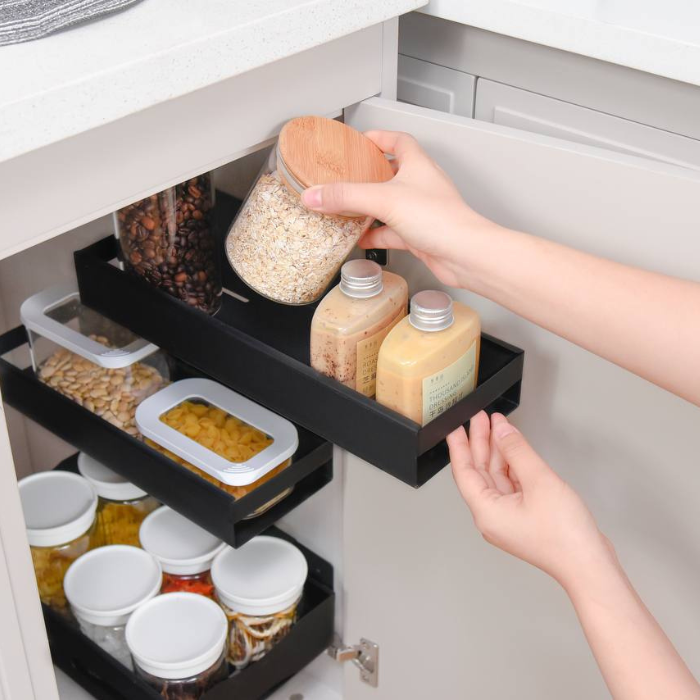 Smart vertical space cabinet sliding pull-out rack | kitchen storage organizer