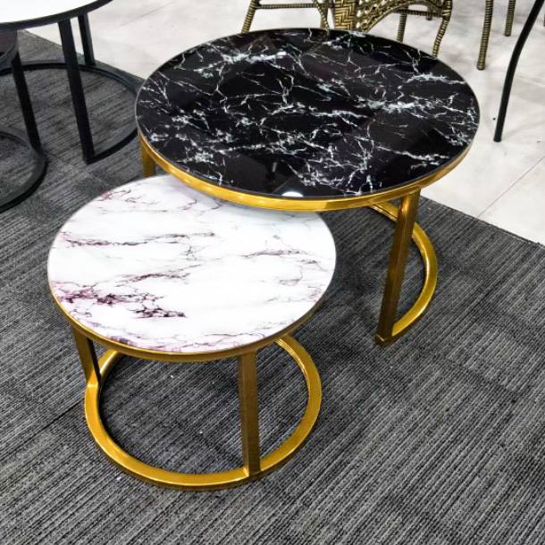 Euraca Twin Round Nesting Table - Tempered glass finish