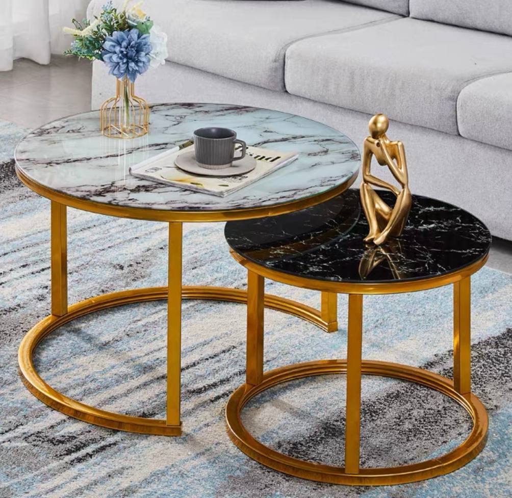 Euraca Twin Round Nesting Table - Tempered glass finish