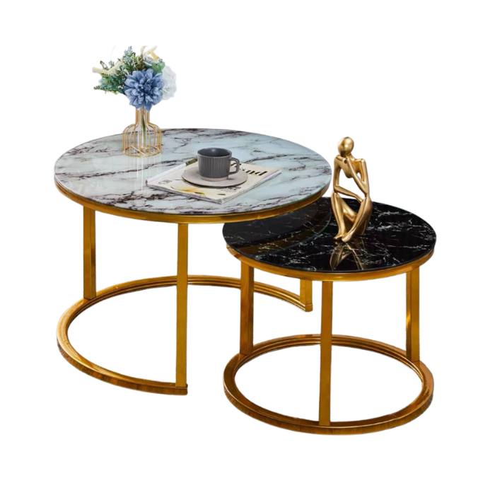 Euraca Twin Round Nesting Table - Tempered glass finish