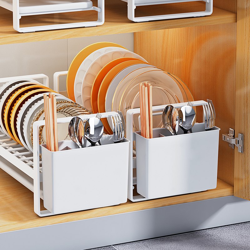 Non-slip metal dish rack organizer for kitchen, countertop, cabinet, drawer.