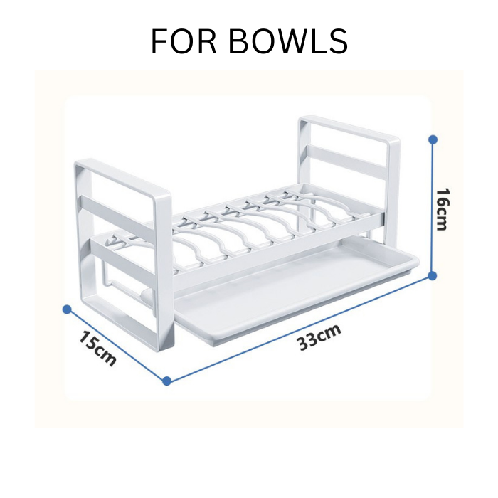 Non-slip metal dish rack organizer for kitchen, countertop, cabinet, drawer.