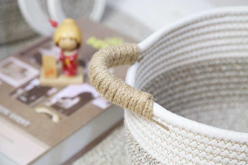 Coveria rope storage basket bin with woven handle / rattan basket