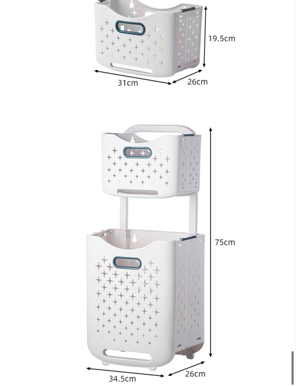 2 tier Foldable Laundry Basket /Portable & Large Capacity