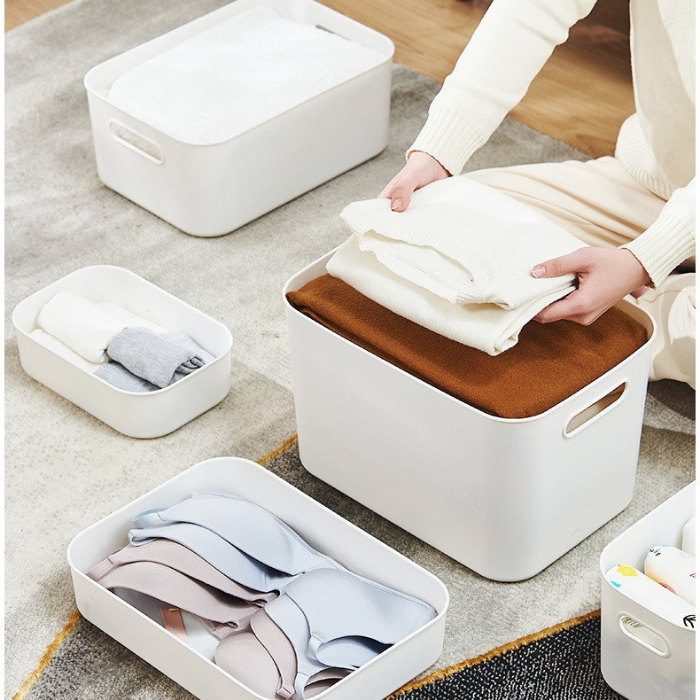 JRKSG Pastel Minimalist Stackable Plastic Storage Box Home Organiser Container with Lid