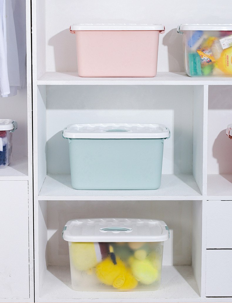 JRKSG Pastel Minimalist Stackable Plastic Storage Box Home Organiser Container with Lid