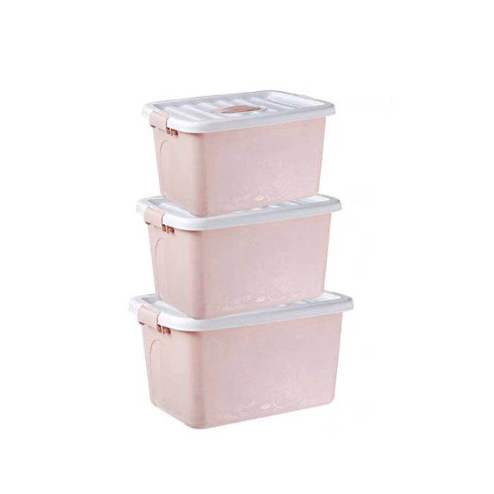 JRKSG Pastel Minimalist Stackable Plastic Storage Box Home Organiser Container with Lid