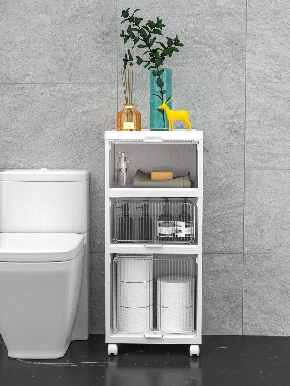 Transparent Fluted cabinet drawer | Multi-Purpose Cart