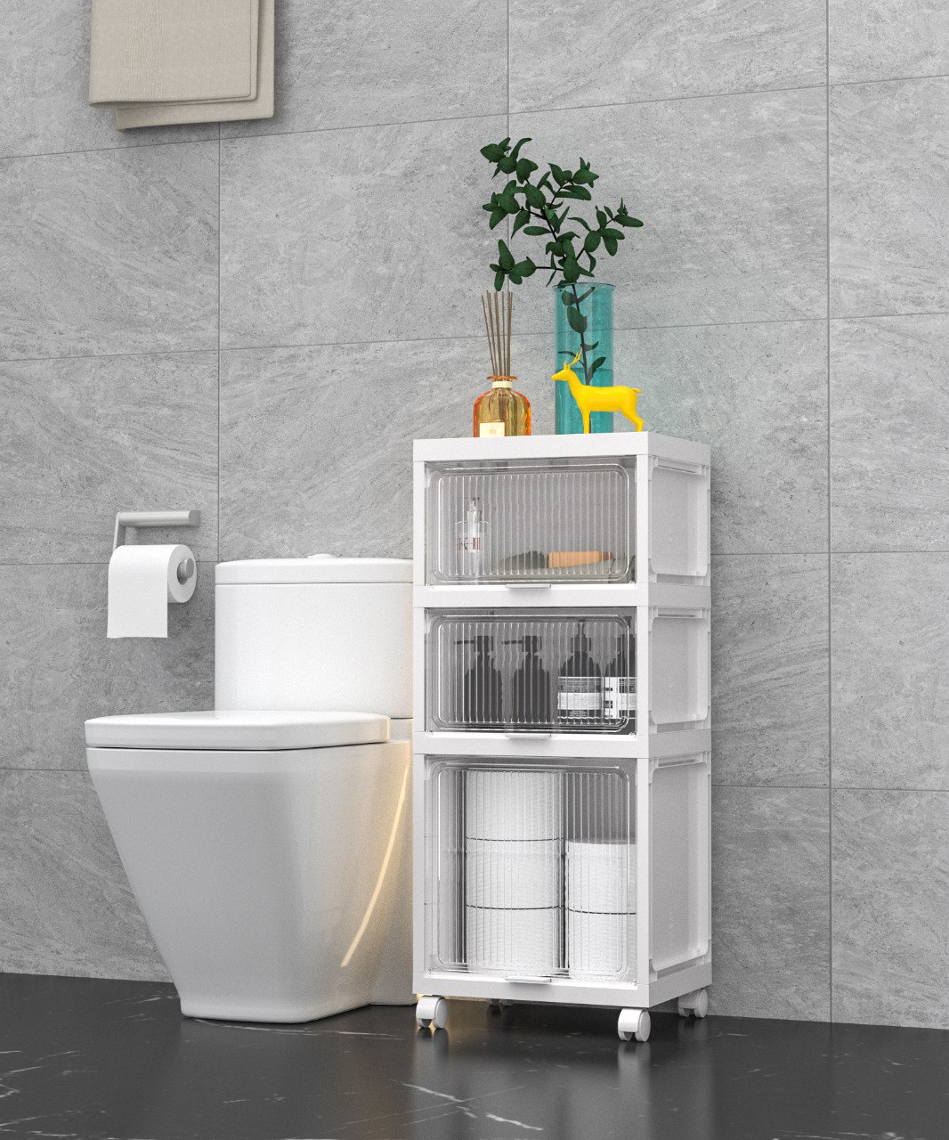 Transparent Fluted cabinet drawer | Multi-Purpose Cart