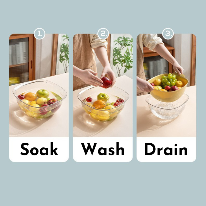 2-in-1 kitchen Strainer/ Colander & Bowl Sets, Large Plastic Washing Bowl and basket, Detachable for Fruits Vegetable Cleaning Washing Mixing