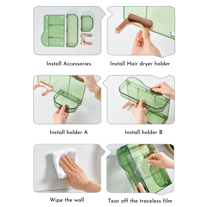 Wall mounted Hair Dryer holder / bathroom hanging organizer storage shelf