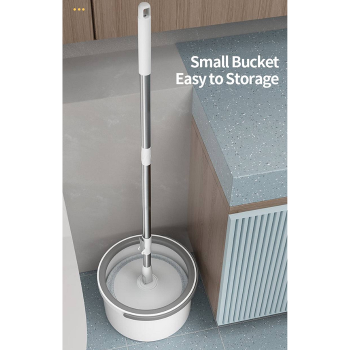 Self Wringing Spin Mop Bucket Set with Extendable Handle 3600 Swivel and 2x Microfibre Mop Heads