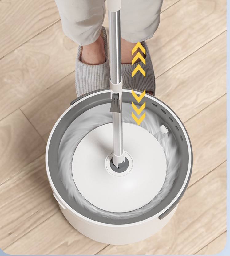 Self Wringing Spin Mop Bucket Set with Extendable Handle 3600 Swivel and 2x Microfibre Mop Heads