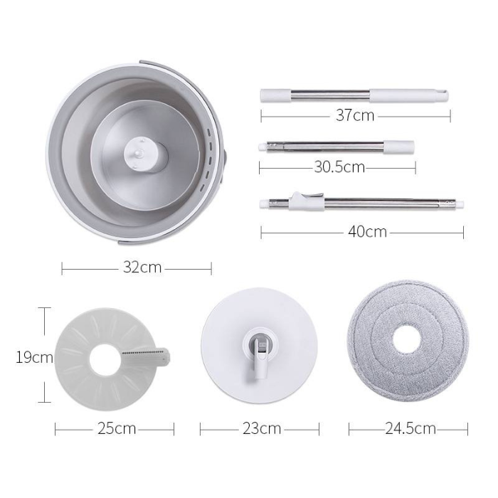 Self Wringing Spin Mop Bucket Set with Extendable Handle 3600 Swivel and 2x Microfibre Mop Heads