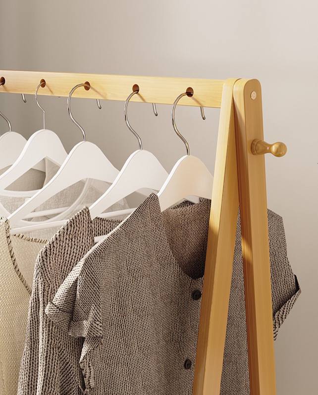 Layia Foldable Bamboo Clothes Rack Stand With linen fabric storage basket organiser