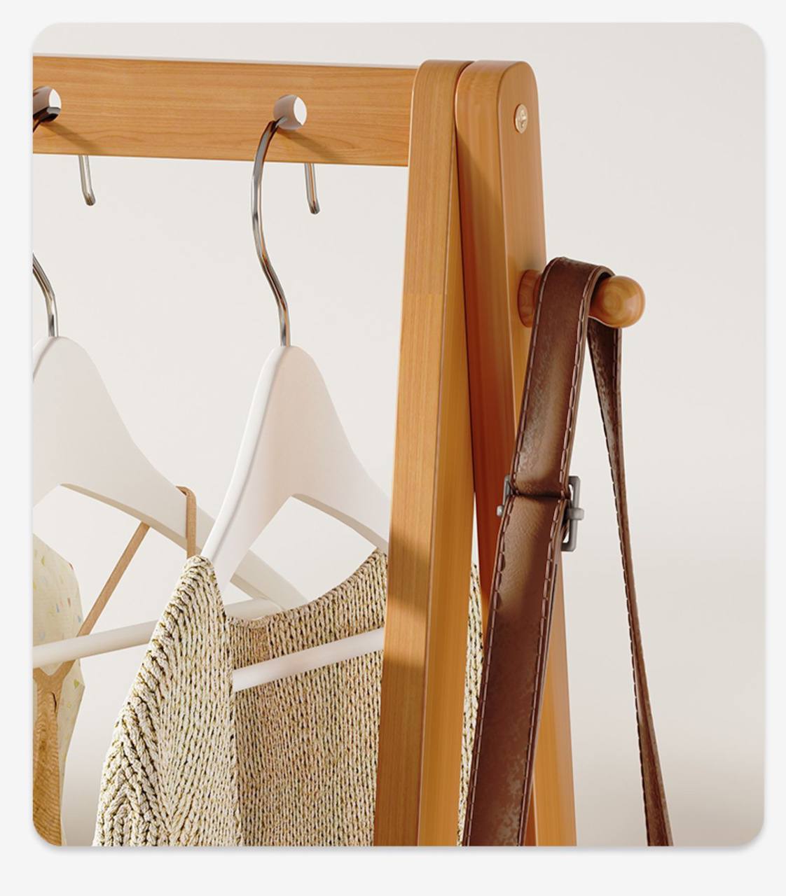 Layia Foldable Bamboo Clothes Rack Stand With linen fabric storage basket organiser