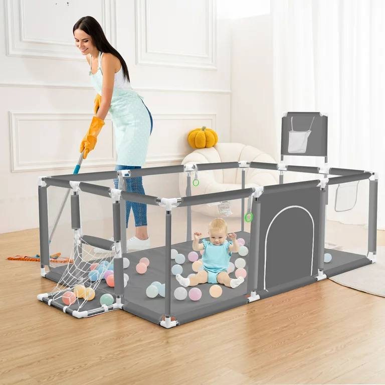 Baby Playpen / Baby Playard With Basketball Hoop / Kids Barrier Fence