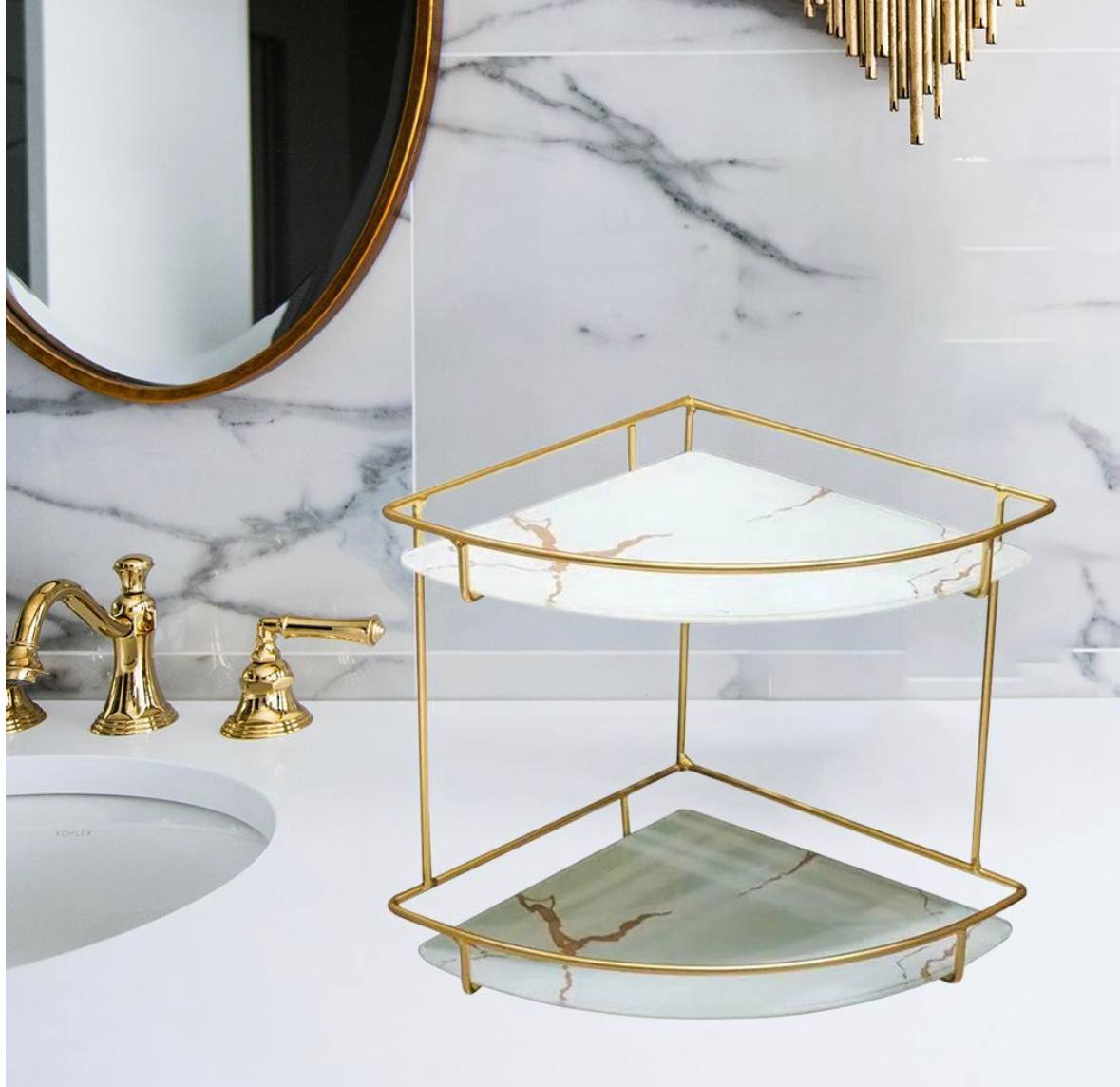 Gold Desk Organizer Metal Shelves With Ceramic Partition / Bathroom organiser rack