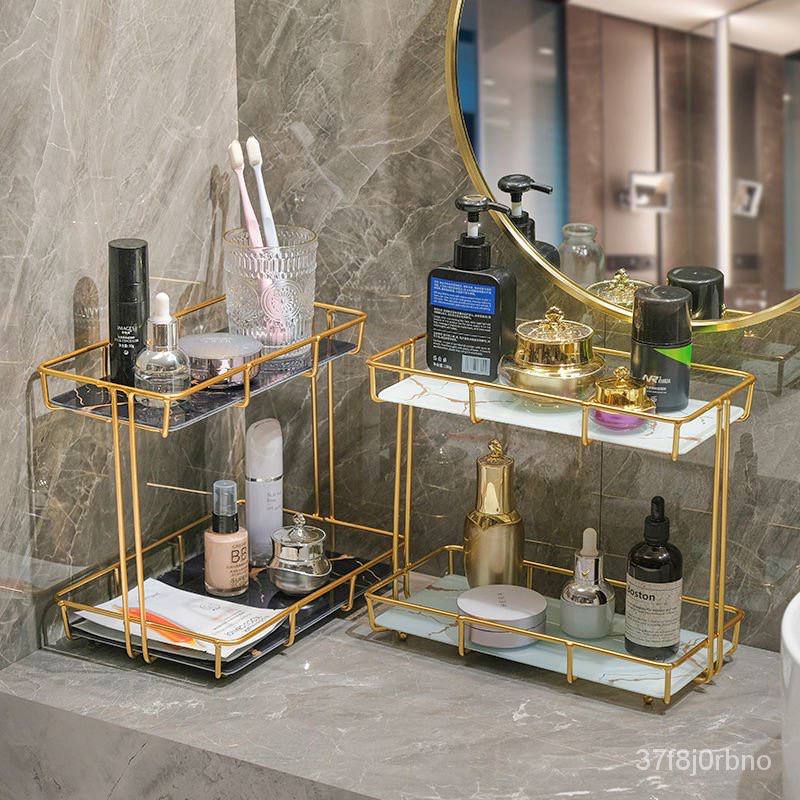 Gold Desk Organizer Metal Shelves With Ceramic Partition / Bathroom organiser rack