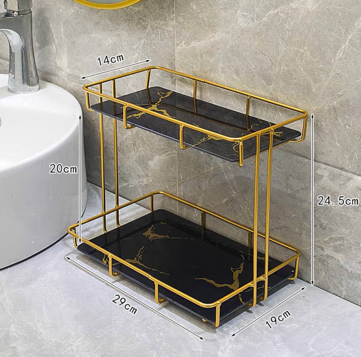 Gold Desk Organizer Metal Shelves With Ceramic Partition / Bathroom organiser rack