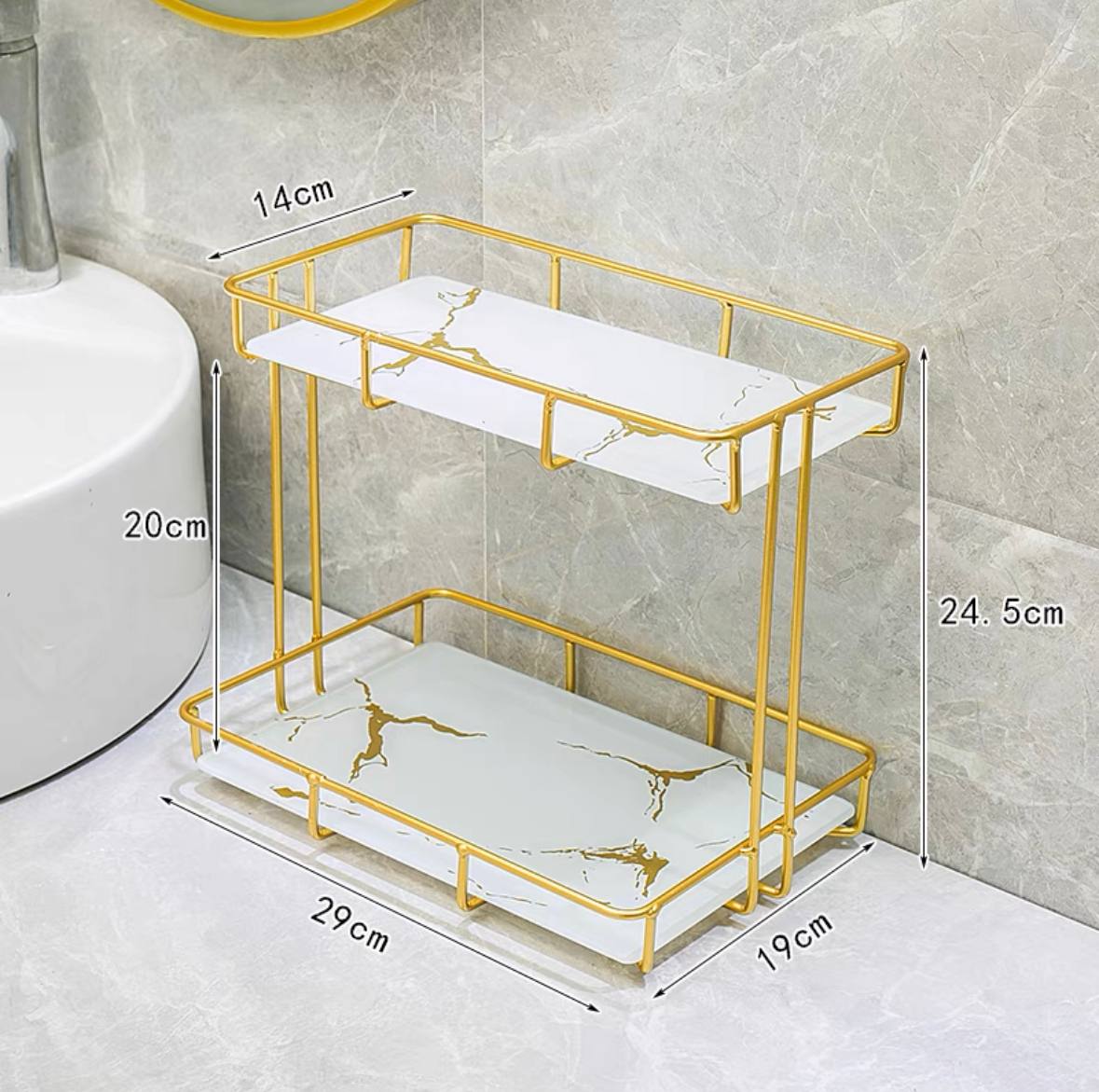 Gold Desk Organizer Metal Shelves With Ceramic Partition / Bathroom organiser rack