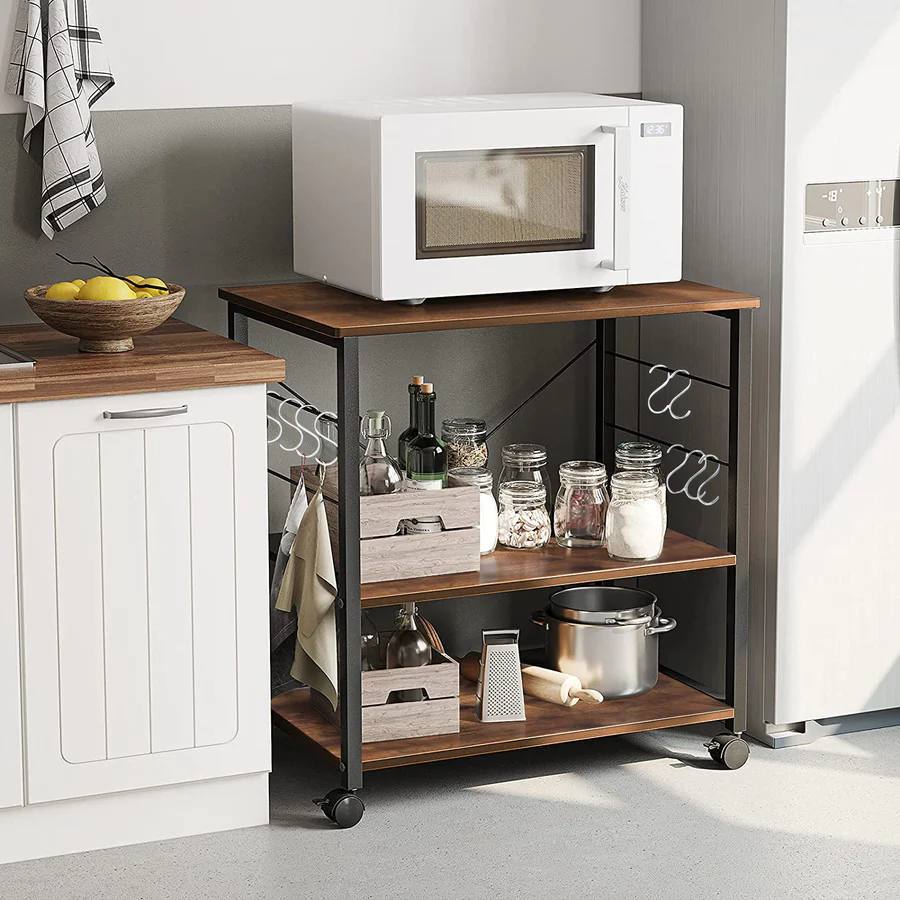 3 Tier Kitchen Bakers Rack Microwave Oven Stand, Industrial Kitchen Cart Utility Storage Shelf Organizer Coffee Bar