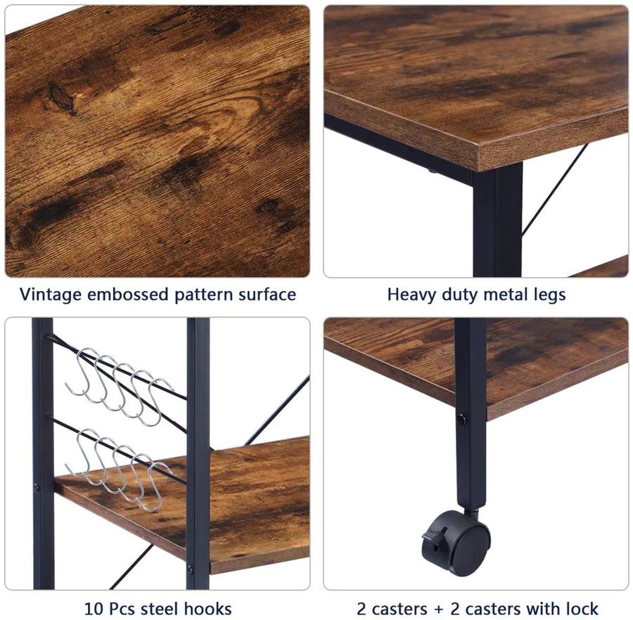 3 Tier Kitchen Bakers Rack Microwave Oven Stand, Industrial Kitchen Cart Utility Storage Shelf Organizer Coffee Bar