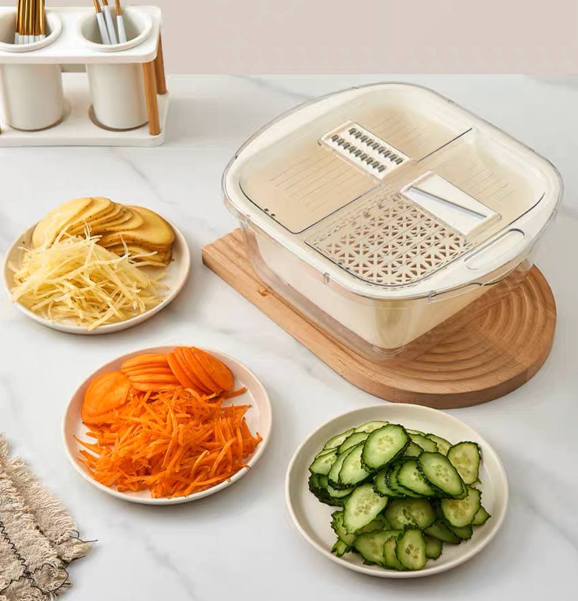 3 in 1 Vegetable Slicer Cutter Drain Basket / Grater Bowl / Strainer / mincer