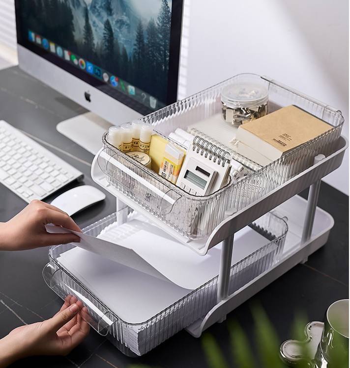 Acrylic fluted desk organiser sliding rack for Kitchen / Bathroom / table Storage Organizer