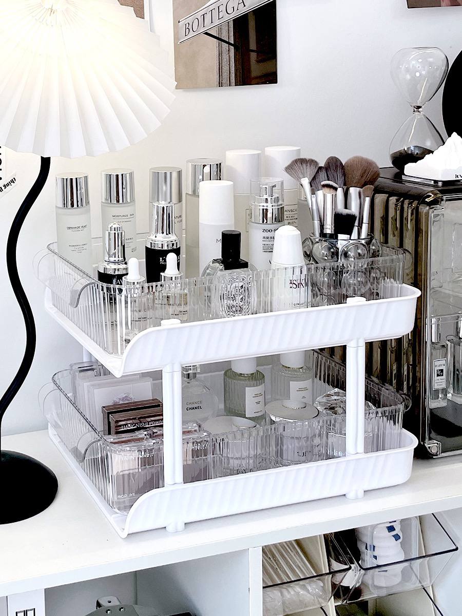 Acrylic fluted desk organiser sliding rack for Kitchen / Bathroom / table Storage Organizer