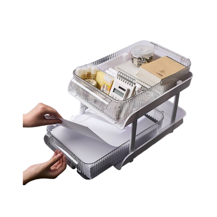 Acrylic fluted desk organiser sliding rack for Kitchen / Bathroom / table Storage Organizer