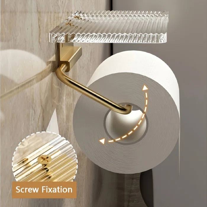 Bathroom Toilet paper roll holder / Fluted x Gold details / Acrylic rack