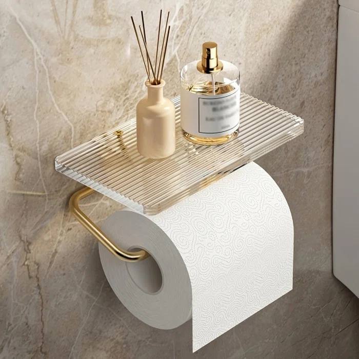 Bathroom Toilet paper roll holder / Fluted x Gold details / Acrylic rack