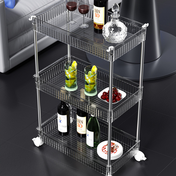 Fluted 3/4 Tier Transparent Storage Trolley