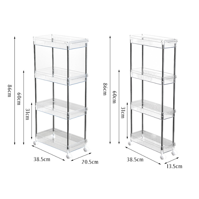 Fluted 3/4 Tier Transparent Storage Trolley