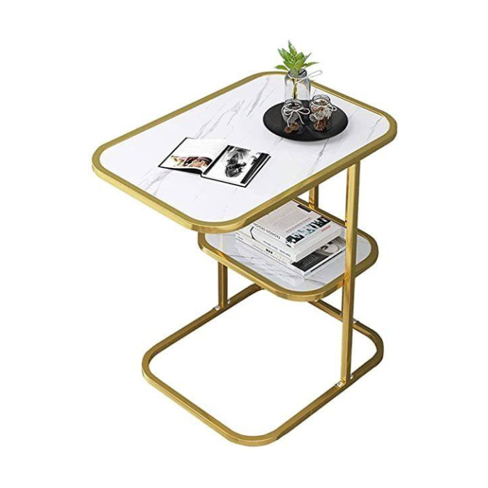 Lura Marble Effect C shape coffee table for sofa/ bedside/ living room