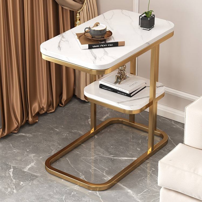 Lura Marble Effect C shape coffee table for sofa/ bedside/ living room