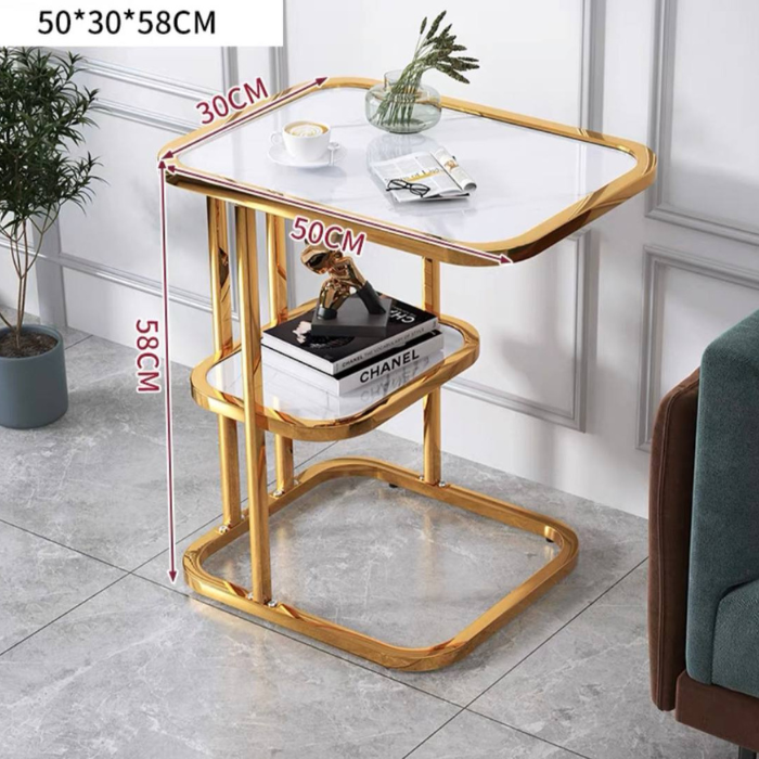 Lura Marble Effect C shape coffee table for sofa/ bedside/ living room