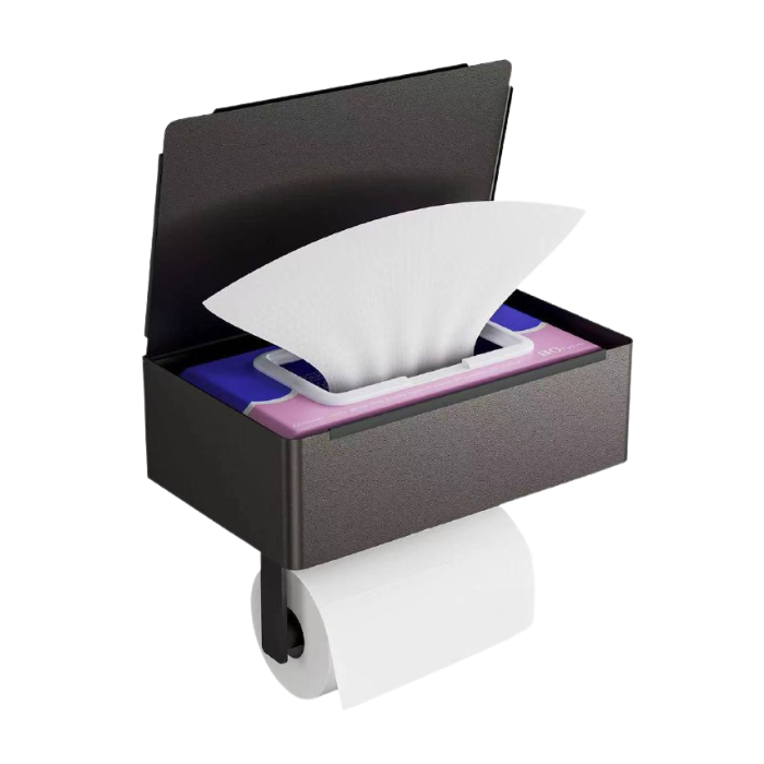 Matte black Toilet Paper Holder & Dispenser with storage / Durable Bathroom Paper Shelf