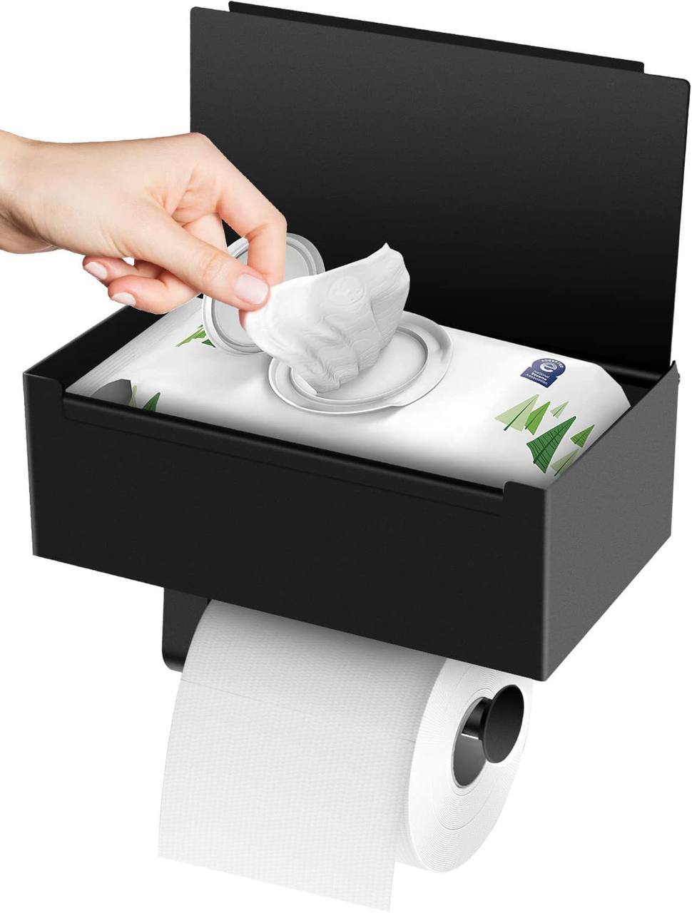 Matte black Toilet Paper Holder & Dispenser with storage / Durable Bathroom Paper Shelf