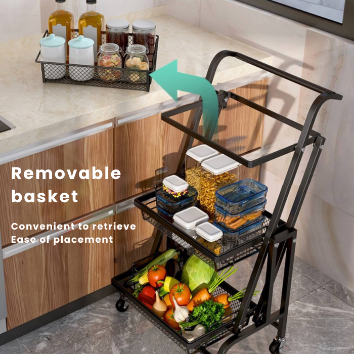 3 Tier Collapsible Trolley Cart Storage Rack Tray Shelf