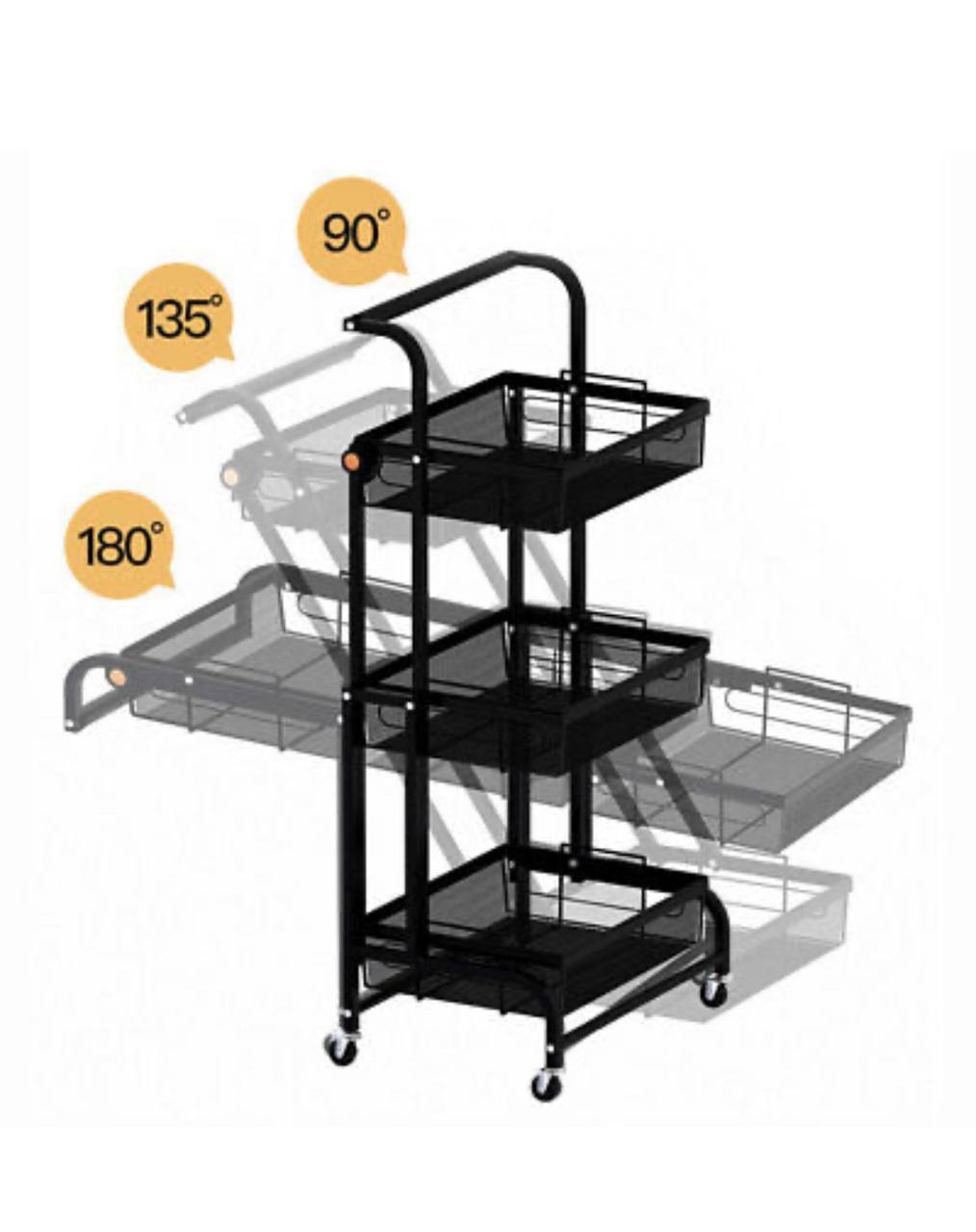 3 Tier Collapsible Trolley Cart Storage Rack Tray Shelf