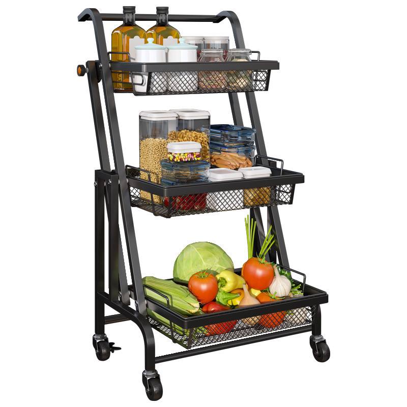 3 Tier Collapsible Trolley Cart Storage Rack Tray Shelf