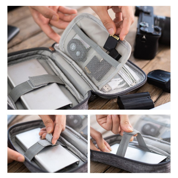 Grey Cable bag / Electronic Accessories Zipper Storage Pouch / Travel organiser