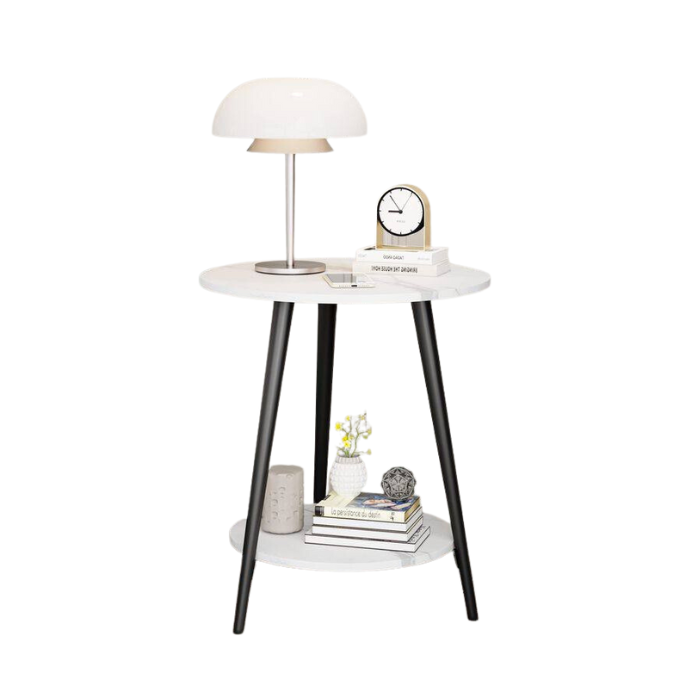 2 Tier Round Side Coffee Table, 3 Legged Small Accent Table