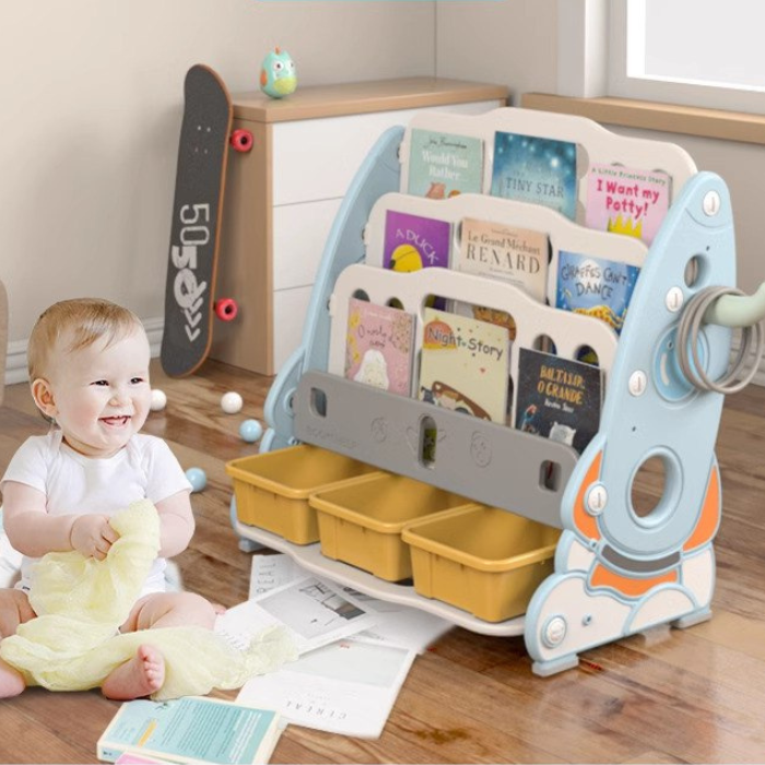 RON Kids book shelf rack with storage organiser / Children Montessori Playroom Kindergarten School furniture