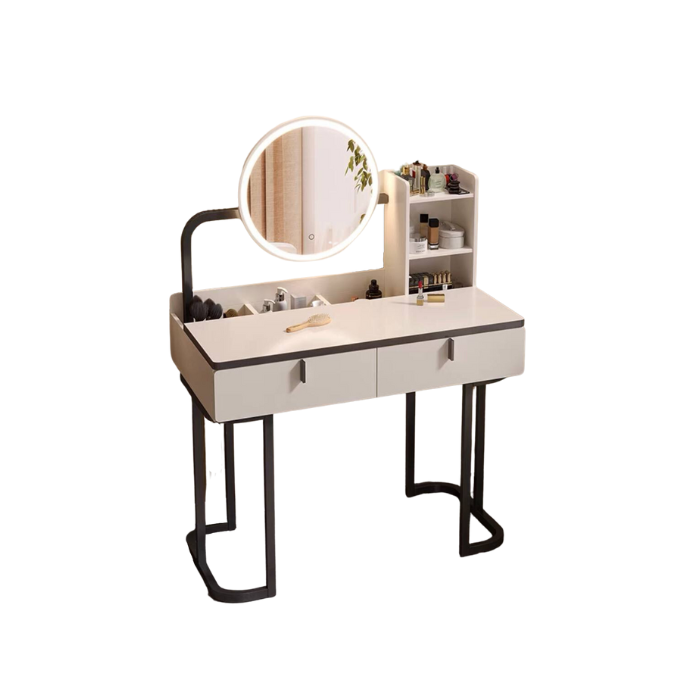 Minimal fairy Vanity Dressing table with LED mirror and storage shelves with drawers